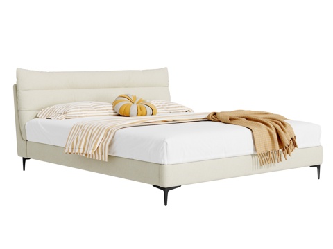  奶油风双人床3d模型 