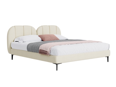  奶油风双人床3d模型 