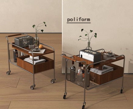 中古边几 小推车 移动小推车 移动置物架su模型