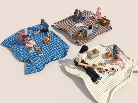 户外露营 野餐 野餐垫 户外野餐 草地露营su模型