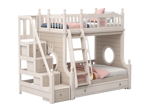 现代上下床 儿童床上下床su模型