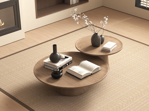 新中式茶几 实木茶几 字母几 摆件su模型