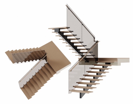 现代玻璃扶手楼梯su模型