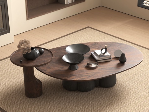 中古茶几 茶几组合 圆形茶几su模型