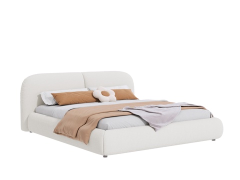  奶油风双人床3d模型 