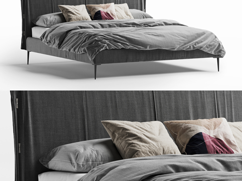  现代意式布艺双人床3d模型 