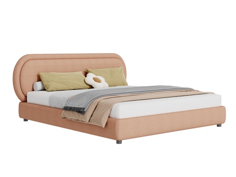  奶油风双人床3d模型 