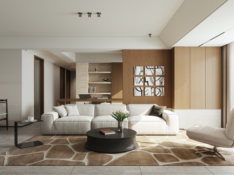  现代客餐厅 复古风客餐厅 横厅 客厅书房一体3d模型 