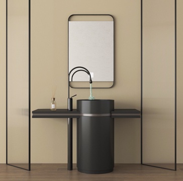 现代台盆 洗手盆 洗手台 立柱盆 镜子su模型