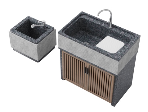 现代室外洗手台 庭院洗手台 洗手池 拖把池su模型