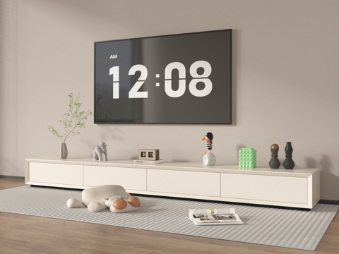 现代电视柜 电视 摆件su模型