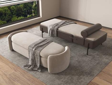 意式床尾凳 布艺床尾凳 沙发长凳su模型