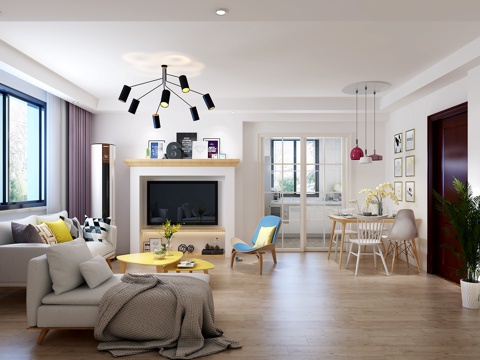  北欧风格客餐厅3d模型 