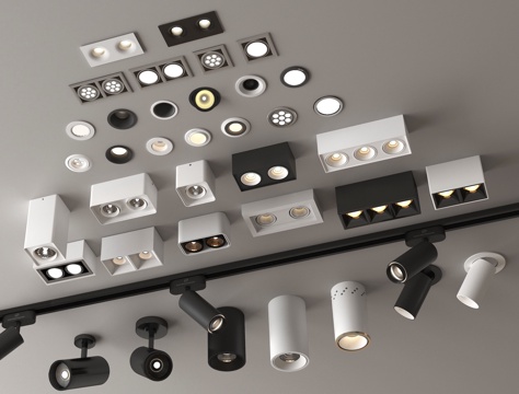 现代筒灯射灯组合 嵌入式筒灯射灯 转向式su模型