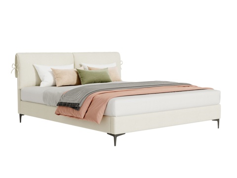  奶油风双人床3d模型 