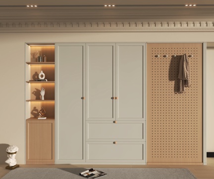  法式奶油风衣柜3d模型 