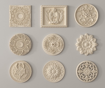 欧式雕花 石膏灯盘su模型