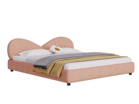  奶油风双人床3d模型 