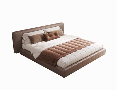 现代意式双人床 主卧床 皮质床 双人床su模型