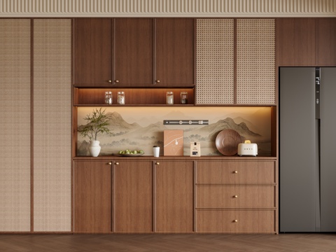 中古风餐边柜su模型