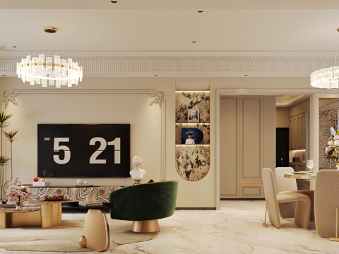  法式客餐厅3d模型 