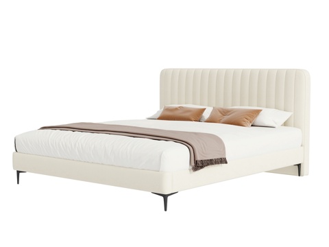  奶油风双人床3d模型 