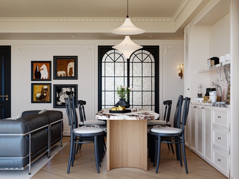  法式复古中古风格客餐厅3d模型 