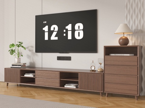 新中式电视柜 电视 斗柜 台灯 摆件su模型