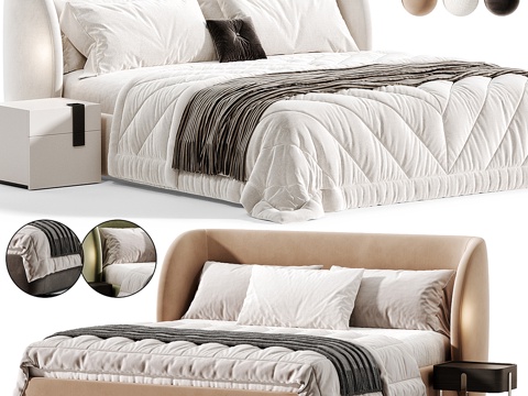  现代奶油风 Yuna 布艺双人床3d模型 