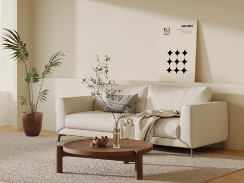 现代奶油风沙发 茶几su模型