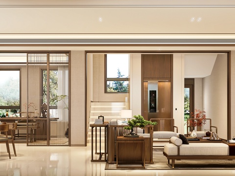  新中式客餐厅 书房3d模型 