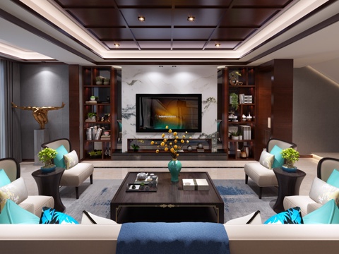  新中式客餐厅3d模型 