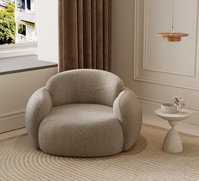 现代奶油风单人沙发 边几su模型