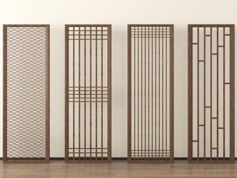 新中式隔断 木制隔断 屏风隔断 花格隔断su模型