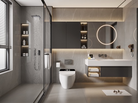  现代意式卫生间 浴室柜 马桶 花洒3d模型 