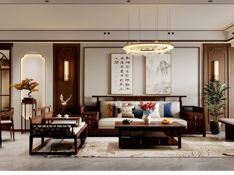  中式客餐厅3d模型 