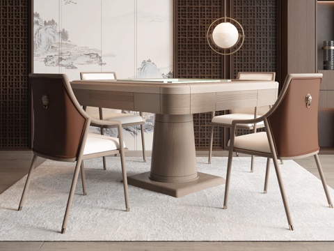  新中式麻将桌3d模型 