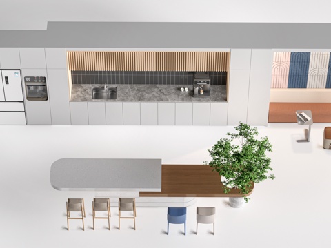 现代水吧台 茶水间操作台 吧台柜 公司茶水台su模型