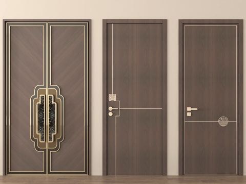 新中式门 入户门 大门su模型