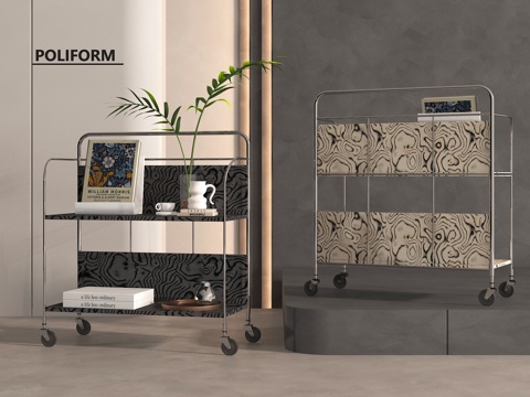 现代小推车 置物架su模型