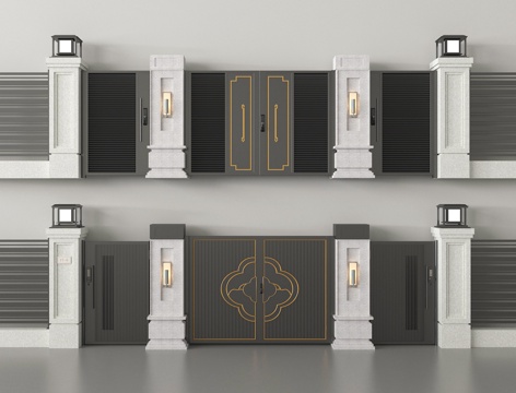 现代庭院大门 庭院门su模型