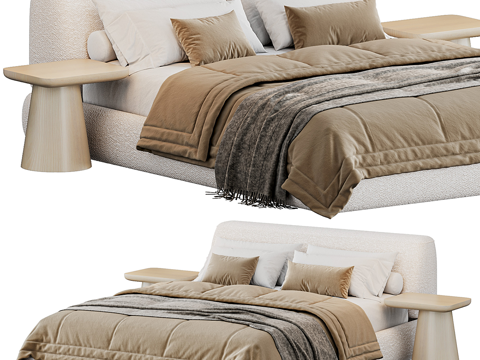  现代侘寂 aima 布艺双人床3d模型 