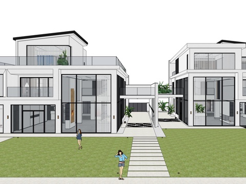 极简现代双拼别墅su模型