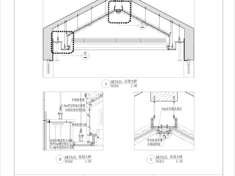 坡屋顶吊顶（横向剖面）cad施工图