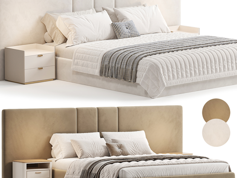  现代奶油风布艺双人床3d模型 