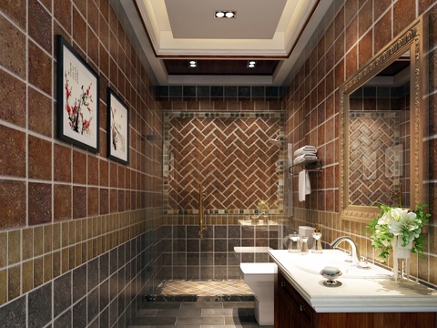  中式卫生间 洗手台3d模型 