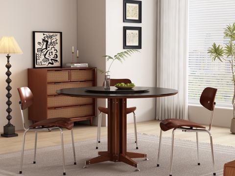  现代中古风餐厅 餐桌椅3d模型 