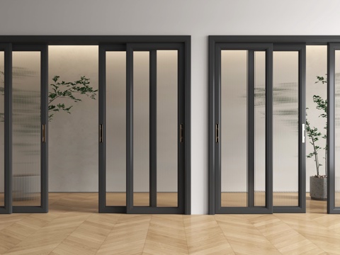 现代玻璃推拉门  阳台推拉门 玻璃移门su模型