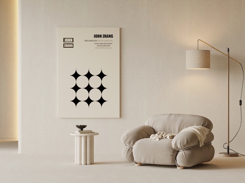 现代奶油风单人沙发 休闲沙发 边几 落地灯su模型