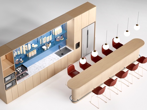 现代水吧台 茶水间操作台 吧台柜 公司茶水台su模型